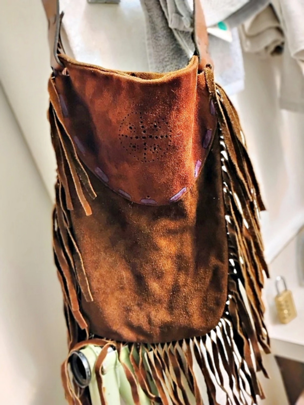 ✨Vintage Boho Chocolate Brown Suede Fringe Bag ✨